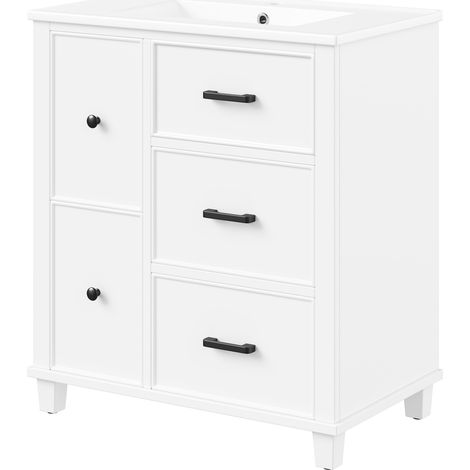 Mueble de baño de pie con lavabo cerámico integrado 76,5 x 47 x 83,5 cm MDF lacado blanco HOMVRA (1/5)