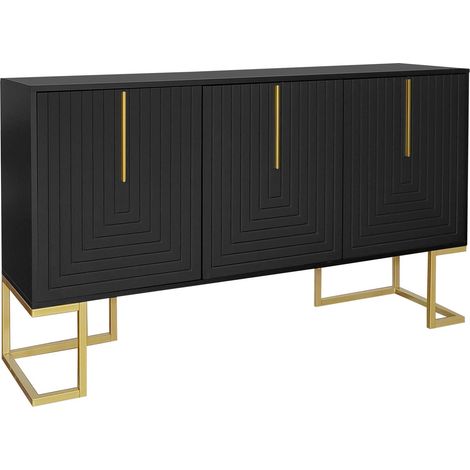 Sideboard mit 3 Türen, Verstellbaren Einlegeböden und Metallgriffen, für Wohnzimmer und Esszimmer, aus MDF, Schwarz (1/5)