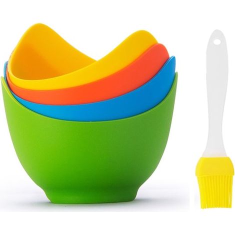 4er Pack Eierkochbecher aus Silikon Inklusive Bürste Antihaftbeschichtung für Heißluftfritteuse zum Kochen von Eiern im Backofen oder auf dem Her (1/5)