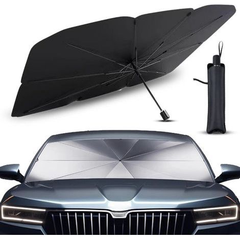 Sonnenschutzblende für die Frontscheibe von Pkw und SUVs. UV-beständig, mit 360° drehbarer Achse und Titanbeschichtung (1140 x 80 cm).