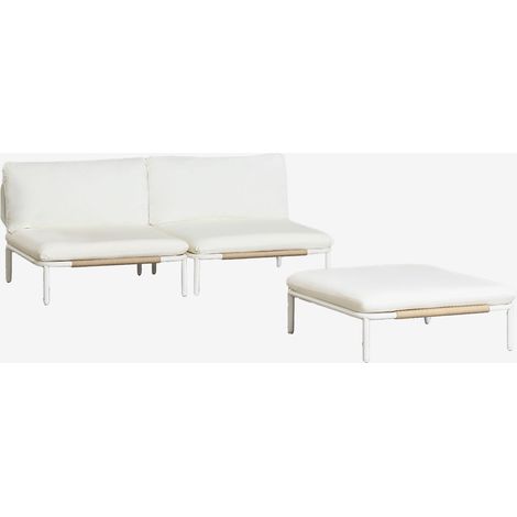 Conjunto de jardín con sofá modular de 2 piezas y puff en acero Roubly SKLUM