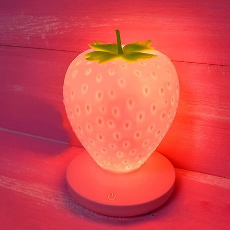 Strawberry Night Light, beautiful silicone Strawberry Light, lovely LED night light, color-changing bedside table lamp, birthday, Christmas, three touch modes (1/5)