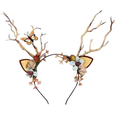 Couronne Capillaire Noël - Guirlande En Rotin - Forme De Cerf - Accessoire Capillaire Festif - 1 Pièce