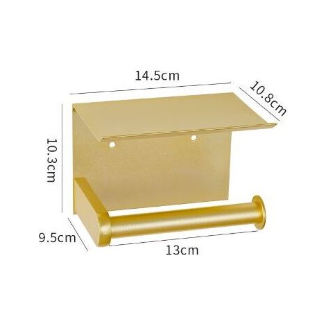 Toilettenpapierhalter, Wandmontierter Toilettenpapierhalter mit Ablagefach, selbstklebend, Aluminium (Gold) (1/5)