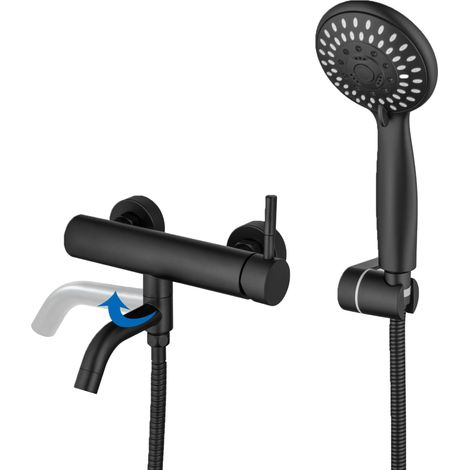 Mitigeur Baignoire Noir Mat Mélangeur de Baignoire Avec Bec Pliable et Robinet Baignoire Douchette à Main 5 Fonctions (1/5)