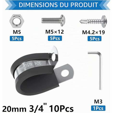 Stainless Steel Hose Clamps Rubber Clamp Clips Pipe Fixing Clamps Clips Screws (1/4)
