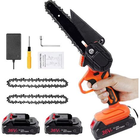 Tronçonneuse électrique Sans fil Rechargeable 4.0Ah, avec 2 Chaînes 6 pouces et 2 Batteries pour couper Branches et Bois - RWTronçonneuse à batterie (1/3)