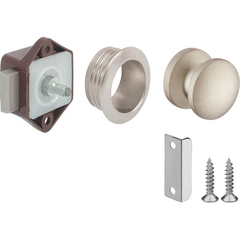 Serrure verrou avec bouton poussoir Push-lock mini axe 15mm idéal bateaux caravanes camping car van, marron (1/5)