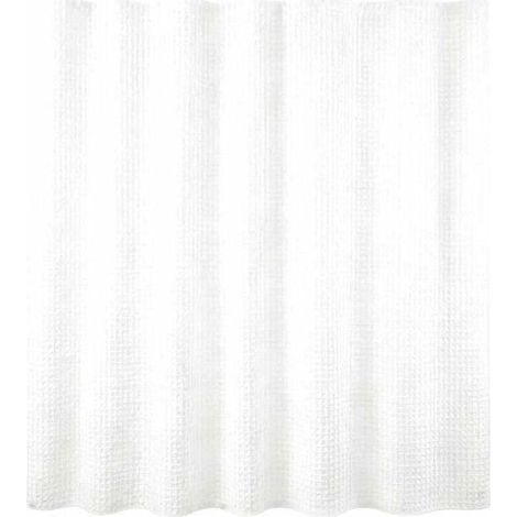 Rideau de Douche 180x180 cm Blanc, Rideau de Salle de Bain Imperméable avec Motif en Relief, Tissu Robuste et Durable