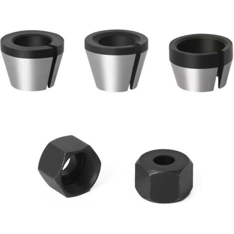 3 Pièces HSS Tête de Mandrin, 6mm 6.35mm 8mm Mandrin de Pince de Routeur, Adaptateurs de Collet De Mandrin, avec 2 Écrous, pour Rogneuse Menuiserie Électrique Pince de Routeur Titulaire (1/5)
