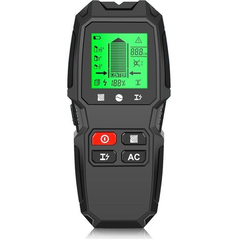 Rilevatore di ostacoli 5 in 1 per pareti, per legno, cavi, supporti e travi metalliche, display LCD, nero