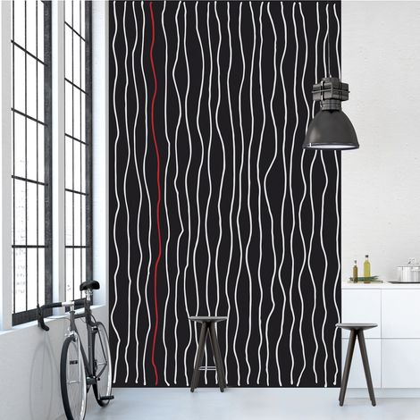 Papier peint intissé noir, motif vagues verticales rouge et blanc, 250 cm X 150 cm. (1/2)