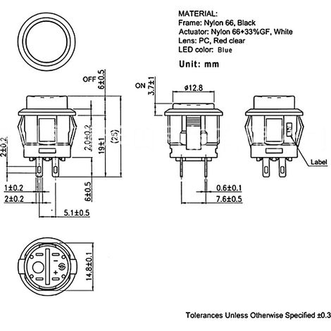 Bouton-poussoir auto-bloquant R13-523 étanche avec voyant lumineux, design rond (1/5)