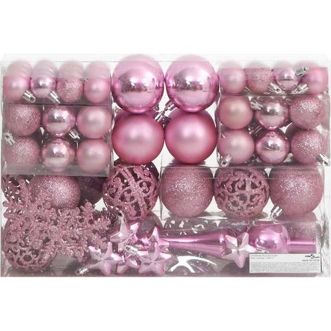 Ensemble de boules de Noël 111 pièces rose polystyrène (1/5)
