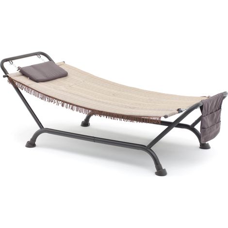 Amaca da Giardino 230x98x82 cm Struttura in Ferro e Telo in Poliestere Bali Beige