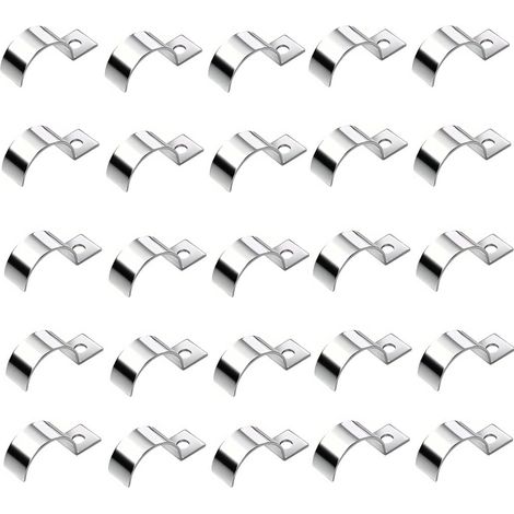 25 pièces de fixations rigides pour grilles, M14, en acier inoxydable, étrier U, épaisseur 1,5 mm, largeur 14 mm, trou unique, fixation sur mur pour câble, acier et collier, installatio (1/5)