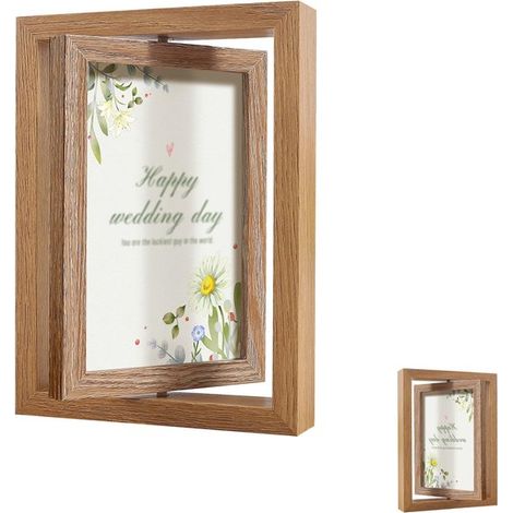 Cornice portafoto Dailygoods, 10 x 15 cm, cornice in legno, bifacciale per due foto, da assemblare, girevole a 360°, con pannello in vetro acrilico, per la scuola (1/5)