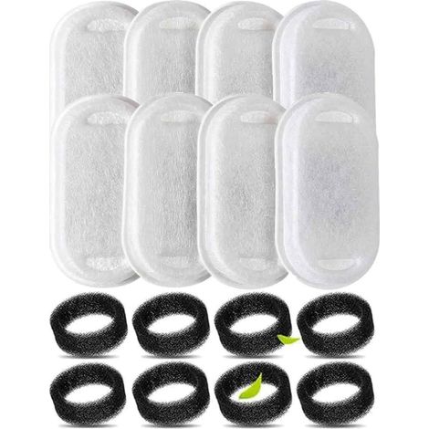 Filtres pour Fontaine a Eau Chat, 8+8 pièces Filtre à Charbon et Une éponge en Mousse pour Chat de 3.2L Fontaines (1/5)