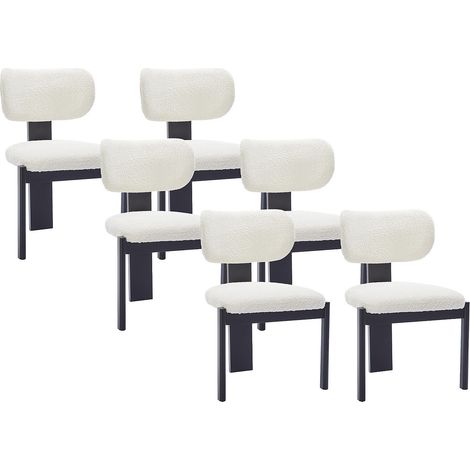 Sedia in tessuto e legno di hevea Bianco e Nero - Lotto di 6 - WILANA