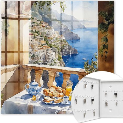 Armoire à clés - (30 cm x 30 cm) - Boîte à clés murale - Coffret de rangement pour clés - Couleur blanche - Ouverture vers la gauche - Pour maison et bureau - Petit-déjeuner sur la terrasse (1/5)