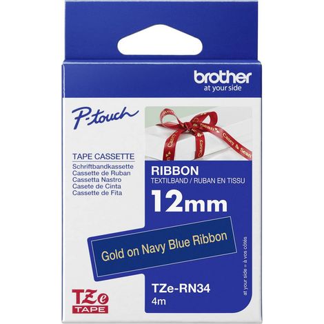 Ruban d'étiquetage textile non laminé Brother TZe, TZ TZe-RN34 Couleur de ruban: bleu marine Couleur de police:or 12 mm (1/4)