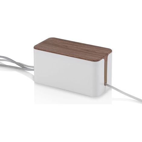 Kabelbox aus ABS mit Deckel in Holzoptik Earl - Weiß