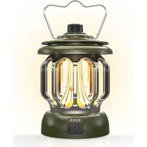 Lampada da campeggio a LED ricaricabile, dimmerabile, illuminazione di emergenza, durata della batteria di 130 ore, per interruzioni di corrente, uragani, uso esterno, decorazione vintage (verde) (1/5)