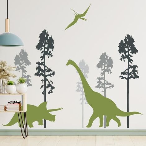 Stickers Muraux Dinosaure Autocollant Mural Palmier Enfants Décoration Murale Chambre Bébé Pépinière Salle de Jeux (1/4)