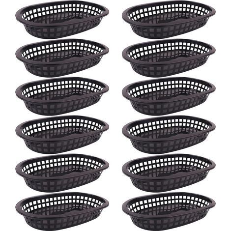 1 ou 12 paniers alimentaires ovales en plastique pour frites et restauration rapide (noir, 12 pièces) (1/5)