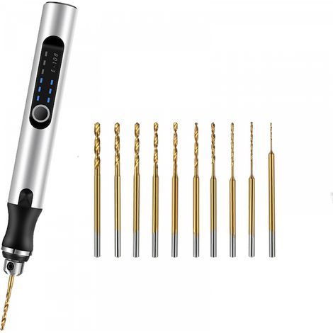 Mini perceuse électrique à main avec 10 forets, rechargeable, adaptée au modélisme, à la fabrication de bijoux, à l'orfèvrerie, etc. (1/5)
