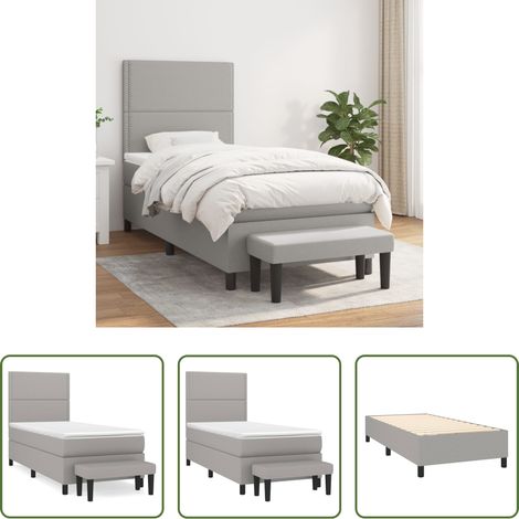 vidaXL Sommier à lattes de lit avec matelas Gris clair 100x200cm Tissu (1/5)