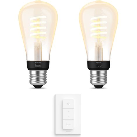 Philips Hue Kit d'extension E27 avec 2 Ampoules à filament Edison Petite (ST64) Lumière blanche chaude à froide - Comprend 1 Variateur de lumière - White Ambiance (1/5)