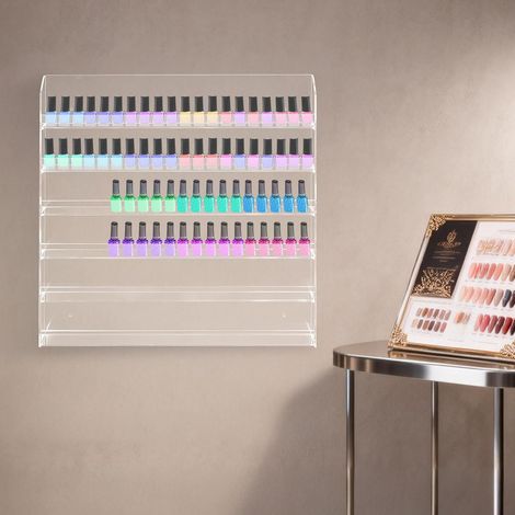 6 Tiers Wall Mounted Nail Polish Organiser Rack, Acrylic Wall Mounted Storage Organiser for Salon Home for Beauty Shops Retail Stores Nail Enthusiasts (1/5)