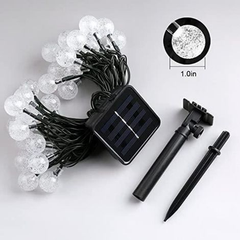 Cordon lumineux - - 60 boules LED - Solaire - Blanc - 36ft - Étanche IP65 (1/4)