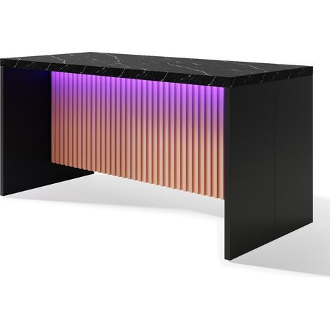 Kücheninsel 155x80x90 cm, MDF schwarz in Marmoroptik, LED, 2 Steckdosen, 2 USB (1/5)