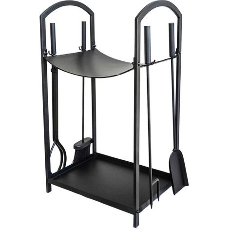 Curved Log Holder with Companion Set- L30 x W39 x H71 cm - Black