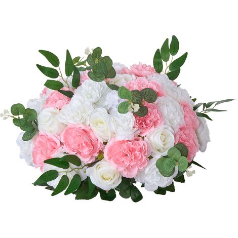 Mophorn Kunstblumen, 10 Stück, 45,7 cm Durchmesser, Seidenrosen, künstliche Blumenkugeln, Tischdekoration für Hochzeiten, Rosenarrangements für Mittelstücke, Heimdekorationen, rosa & weiß (1/5)