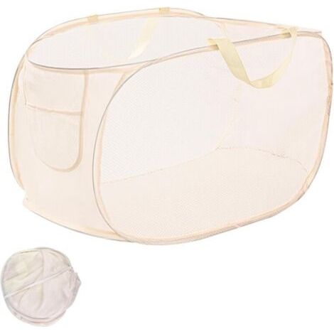 1pcs Panier a Linge Pliable, Corbeille a Linge Pliable, Panier à Vêtements Pliable, Panier à Linge Sale Pliable, Pop Up Corbeille à Linge en Maille pour Salle de Bain,Chambre à Coucher(Beige) (1/4)