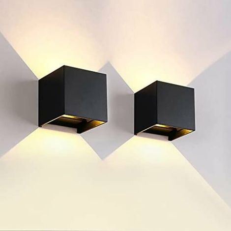 Lot de 2 spots muraux LED étanches IP65 (noir), projecteur orientable pour terrasse, garage ou salon, lumineux blanc chaud 3000 K, 12 W, usage intérieur/extérieur (1/4)