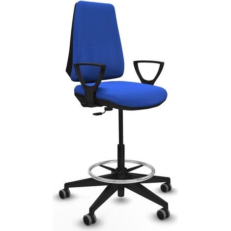 Taburete Elche CP bali azul brazos fijos base piramidal ruedas 65mm engomadas