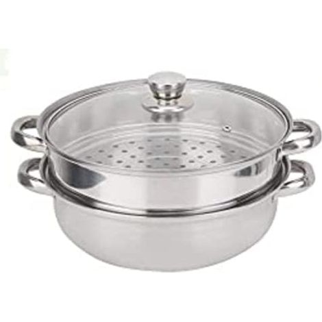 Marmite vapeur en acier inoxydable 28 cm, 2 niveaux, avec poignée, cuiseur légumes, induction (1/4)