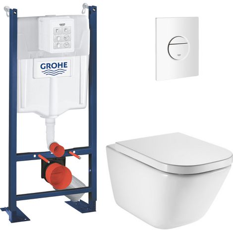 Pack WC bâti-support autoportant Rapid SL + WC suspendu Roca avec abattant SoftClose + plaque blanche (GRRROGAWR05-U)