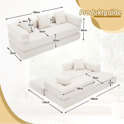 Modulares Sofa 198 x 79 x 60 cm, beige, Chenille, Schaumstoff, Seitentaschen, MEUBLIV (1/5)