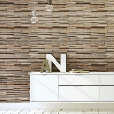 Adhésif Revêtement Mural - Sticker pour Salle de Bain, Cuisine et Salon Autocollant Wall Covering Effet Parement de Bois H40 x L40 cm (1/5)