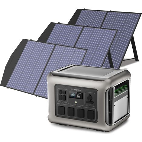Portable Power Station Solar Generator 2016Wh LiFePO4 with 3Pcs 100W Solar Panel for RV, Home Backup, Emergency, Outdoor Camping Allpowers R2500 (1/5)