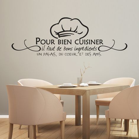 Sticker Mural - Citation Pour bien cuisiner... - 37x109 cm - Noir (1/3)