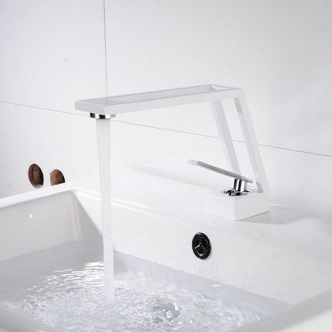Robinet Salle de Bain Mitigeur de Lavabo en Laiton,Design Créatif Robinets de Lavabo,Moderne Robinet Lavabo,Blanc et Argent,Froide&Chaude Réglable (1/5)