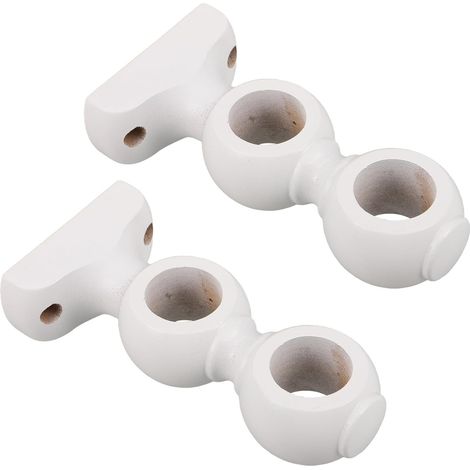 Lot de 2 Supports Muraux Doubles en Bois Massif Blanc pour Tringle à Rideaux de Fenêtre, Accessoires Décoratifs Robustes Adaptés aux Chambres et Salons, Fixation Stable (1/5)