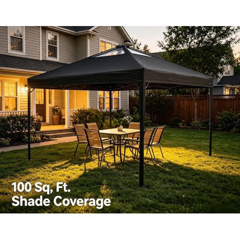 tonnelle pop-up pliable 3x3 m cadre acier renforcé double toit ventilé imperméable anti-UV noir jardin terrasse (1/5)