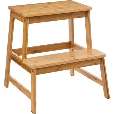 Marchepied en bambou 2 marches – 43 x 43 x 47 cm – Capacité 150 kg – Robuste et stable (1/5)